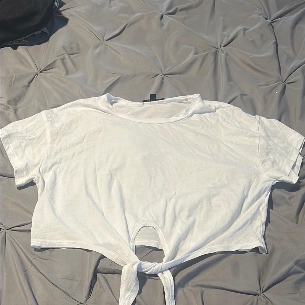 White Tie-Front Women's Top